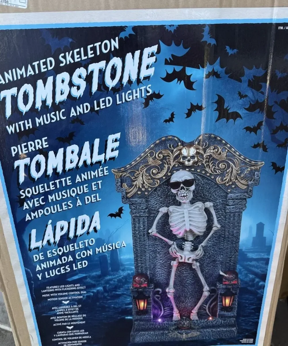 Halloween Animated Skeleton Tombstone with Led Lights and Music Brand New In Box